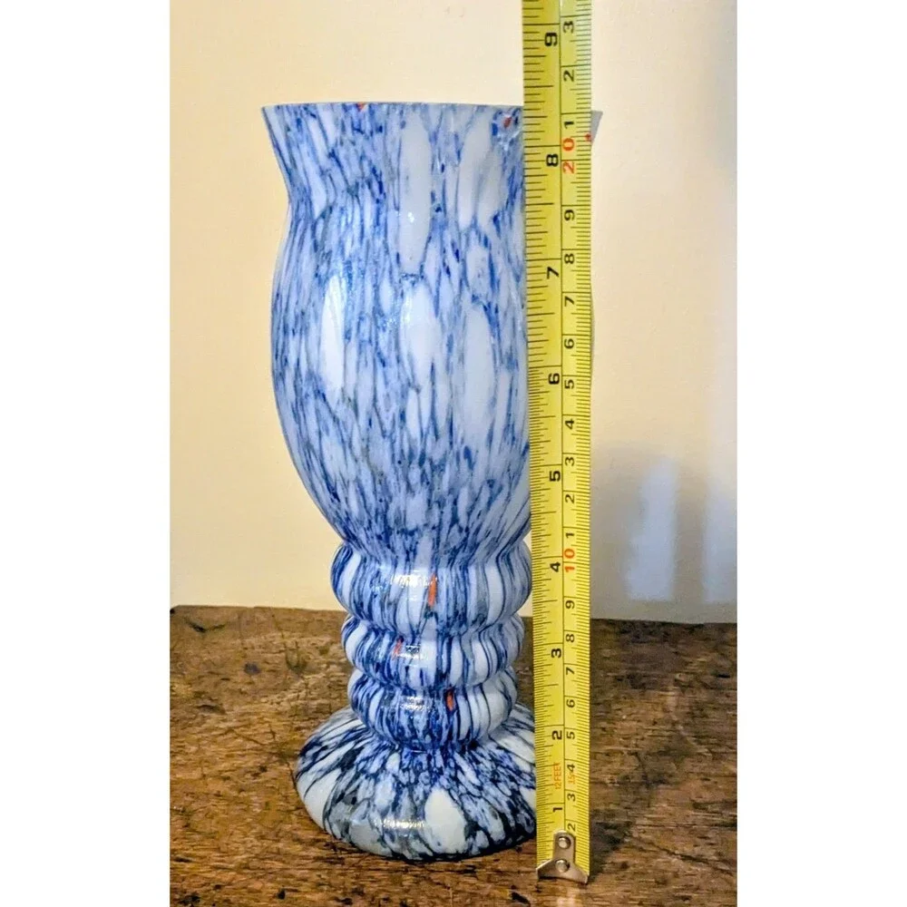 Franz Tomschick Czech Bohemian Art Deco Spatter Glass Vase Blue White 8.25